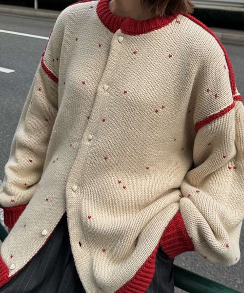 WILLFULLY(ウィルフリー)の「long heart dot jacquard reversible knit cardigan(ニット/セーター・レディース・タン/ホワイト系その他/レッド系その他/グレー×ピンク・FREE)」の20枚目の写真