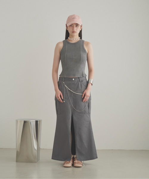 SOEMIN（ソミン）の「Front slit long skirt／フロントスリットマーメイドロングスカート（スカート・レディース・グレー/カーキ・FREE）」の14枚目の写真