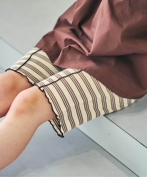 apres les cours(アプレレクール)の「【接触冷感】マルチボーダーサイドフリルレギンス(その他パンツ・キッズ・サックスブルー/クリーム/ピンク・80/130/120/110/100/90)」の1枚目の写真