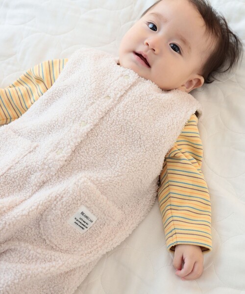 BEAMS mini(ビームスミニ)の「【WEB限定】ベビー ボア オーバーオール 2026FW(70~80cm)秋冬 定番 人気 プチプラ カジュアル もこもこ(ロンパース・キッズ・ベージュ/ホワイト系その他5・70/80)」の4枚目の写真