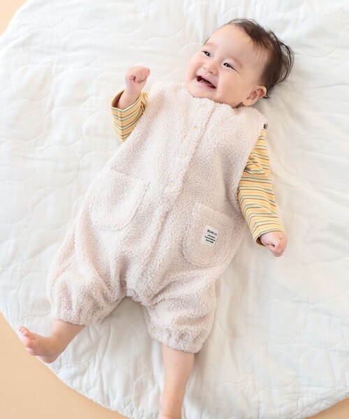 BEAMS mini(ビームスミニ)の「【WEB限定】ベビー ボア オーバーオール 2026FW(70~80cm)秋冬 定番 人気 プチプラ カジュアル もこもこ(ロンパース・キッズ・ベージュ/ホワイト系その他5・70/80)」の5枚目の写真