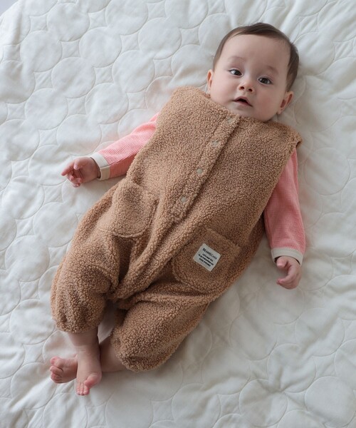 BEAMS mini(ビームスミニ)の「【WEB限定】ベビー ボア オーバーオール 2026FW(70~80cm)秋冬 定番 人気 プチプラ カジュアル もこもこ(ロンパース・キッズ・ベージュ/ホワイト系その他5・70/80)」の10枚目の写真