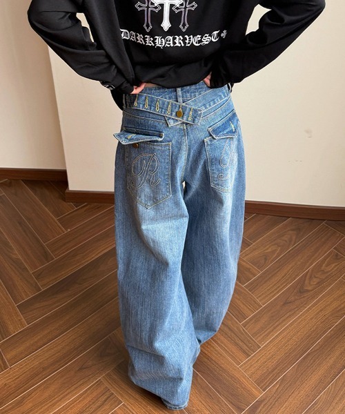 Ressaca（レサーカ）の「刺繍ロゴバックルワイドデニムパンツ（デニムパンツ・レディース・ブルー・L/S/M）」の9枚目の写真