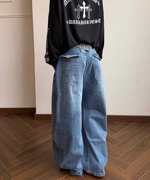 Ressaca（レサーカ）の「刺繍ロゴバックルワイドデニムパンツ（デニムパンツ・レディース・ブルー・L/S/M）」の10枚目の写真