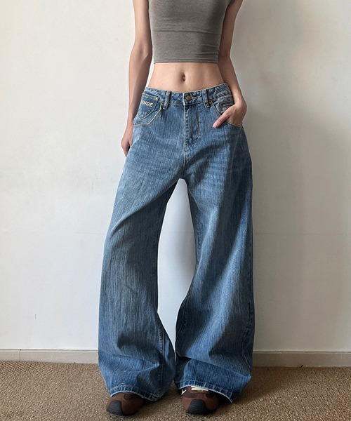 Ressaca（レサーカ）の「刺繍ロゴバックルワイドデニムパンツ（デニムパンツ・レディース・ブルー・L/S/M）」の5枚目の写真