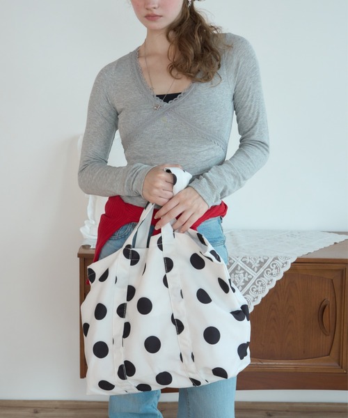 Birthday room(バースデイルーム)の「ポルカドットビックトート/Polka-dot Large Tote Bag(トートバッグ・レディース・ブラック/ホワイト・FREE)」の11枚目の写真
