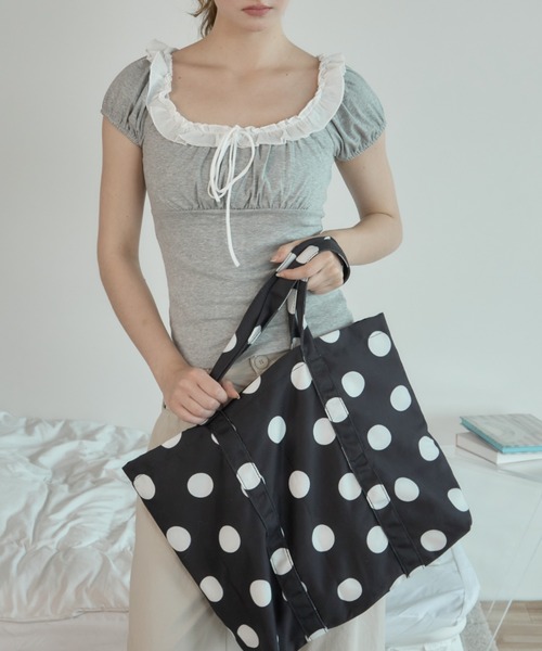 Birthday room(バースデイルーム)の「ポルカドットビックトート/Polka-dot Large Tote Bag(トートバッグ・レディース・ブラック/ホワイト・FREE)」の14枚目の写真