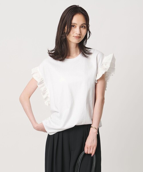 dahl'ia(ダリア)の「<dahl’ia>フリル スリーブ Tシャツ(Tシャツ/カットソー・レディース・ホワイト/ブラック・FREE)」の1枚目の写真