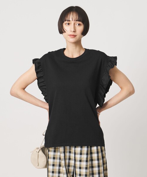 dahl'ia(ダリア)の「<dahl’ia>フリル スリーブ Tシャツ(Tシャツ/カットソー・レディース・ホワイト/ブラック・FREE)」の2枚目の写真