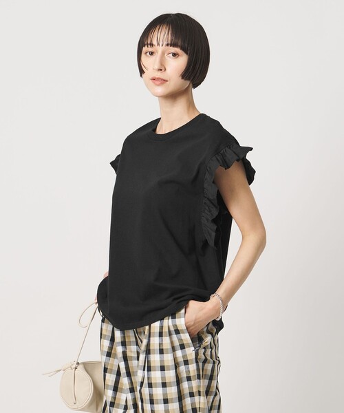 dahl'ia(ダリア)の「<dahl’ia>フリル スリーブ Tシャツ(Tシャツ/カットソー・レディース・ホワイト/ブラック・FREE)」の4枚目の写真
