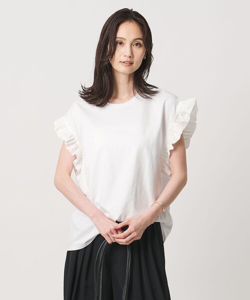 dahl'ia(ダリア)の「<dahl’ia>フリル スリーブ Tシャツ(Tシャツ/カットソー・レディース・ホワイト/ブラック・FREE)」の7枚目の写真