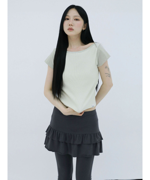 UGLY SHADOW(アグリーシャドウ)の「ベーシックエッセンシャルリップボートトップ(ストライプグリーン)(Tシャツ/カットソー・レディース・その他・1/2)」の1枚目の写真