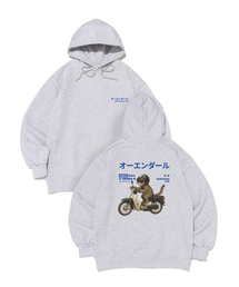 [起毛選択] RIDING BIKE CAT オーバーサイズ フードパーカー (ライトグレー)