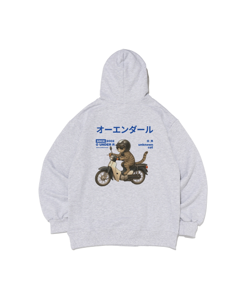 OUNDERR（オアンダーアール）の「[起毛選択] RIDING BIKE CAT オーバーサイズ フードパーカー (ライトグレー)（パーカー・レディース・その他・SMALL/MEDIUM/LARGE/X-LARGE/S/M/L/XL）」の3枚目の写真