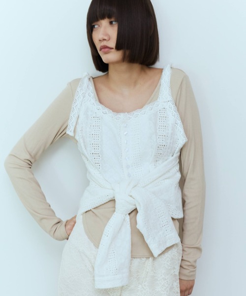 flaeu（フラユ）の「2WAY Lace Garter Blouse（シャツ/ブラウス・レディース・ブラック/ホワイト・FREE）」の20枚目の写真