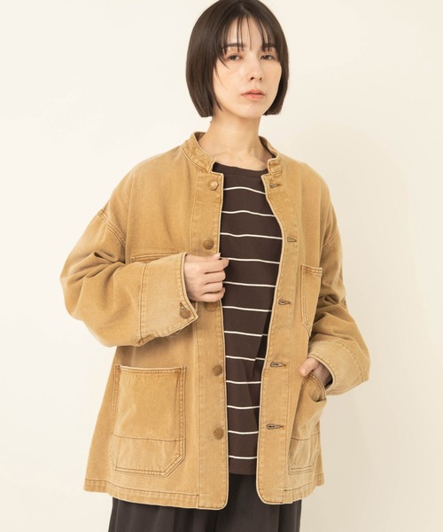 RNA-N（アールエヌエーエヌ）の「J2199 スタンドカラーカバーオール（カバーオール・レディース・キャメル/ライトインディゴブルー・FREE）」の8枚目の写真