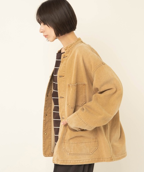 RNA-N（アールエヌエーエヌ）の「J2199 スタンドカラーカバーオール（カバーオール・レディース・キャメル/ライトインディゴブルー・FREE）」の3枚目の写真
