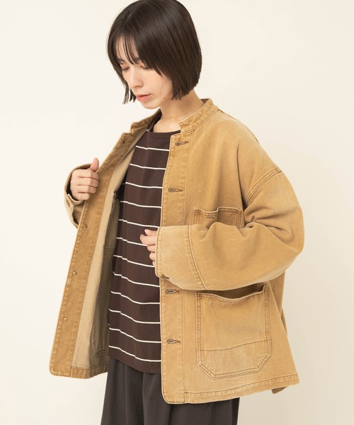RNA-N（アールエヌエーエヌ）の「J2199 スタンドカラーカバーオール（カバーオール・レディース・キャメル/ライトインディゴブルー・FREE）」の9枚目の写真