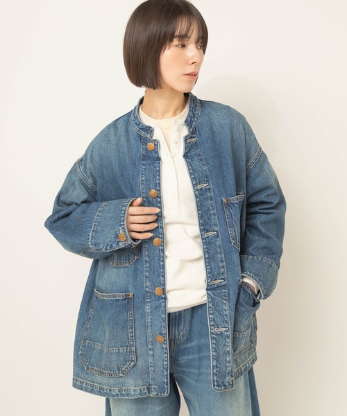 RNA-N（アールエヌエーエヌ）の「J2199 スタンドカラーカバーオール（カバーオール・レディース・キャメル/ライトインディゴブルー・FREE）」の6枚目の写真