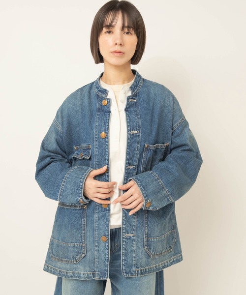 RNA-N（アールエヌエーエヌ）の「J2199 スタンドカラーカバーオール（カバーオール・レディース・キャメル/ライトインディゴブルー・FREE）」の7枚目の写真
