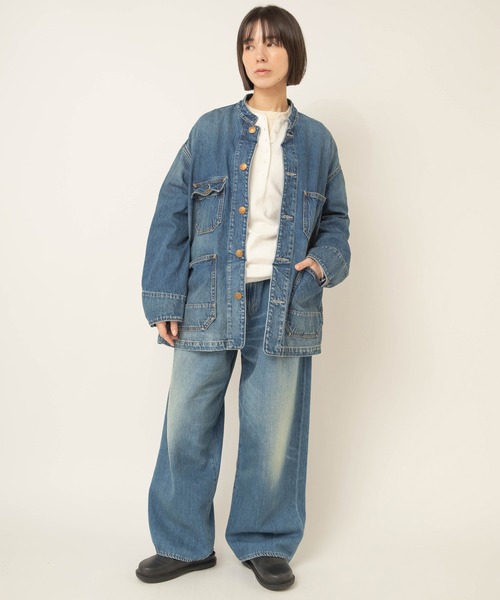 RNA-N（アールエヌエーエヌ）の「J2199 スタンドカラーカバーオール（カバーオール・レディース・キャメル/ライトインディゴブルー・FREE）」の5枚目の写真