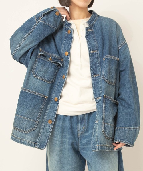 RNA-N（アールエヌエーエヌ）の「J2199 スタンドカラーカバーオール（カバーオール・レディース・キャメル/ライトインディゴブルー・FREE）」の12枚目の写真