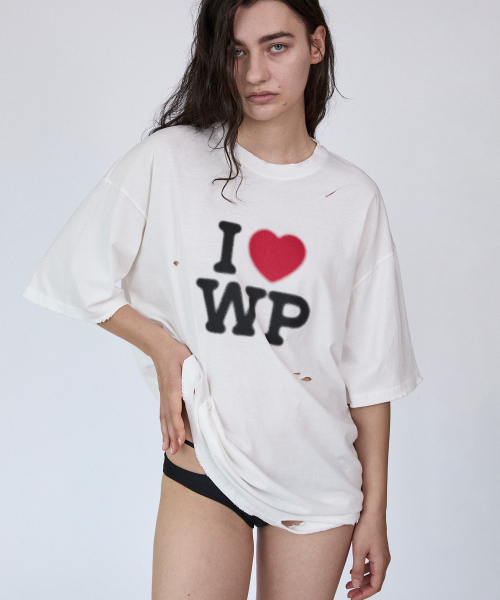 WHOLE PAPER(ホールペーパー)の「I LOVE WP デミジTシャツ (オフホワイト)(Tシャツ/カットソー・レディース・ホワイト・FREE)」の1枚目の写真