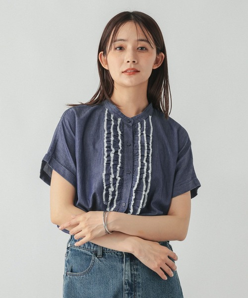 GLOBAL WORK(グローバルワーク)の「ライトデニムフリルブラウス半袖/842313(シャツ/ブラウス・レディース・インディゴブルー/ブラック・MEDIUM/LARGE)」の10枚目の写真