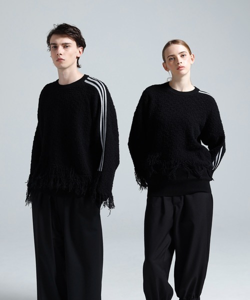 Y-3(ワイスリー)の「Y-3 KNITTED 3 STRIPES FRINGY SWEATER(ニット/セーター・メンズ・ブラック・X-LARGE/XX-LARGE/XX-SMALL/X-SMALL/SMALL/MEDIUM/LARGE)」の1枚目の写真