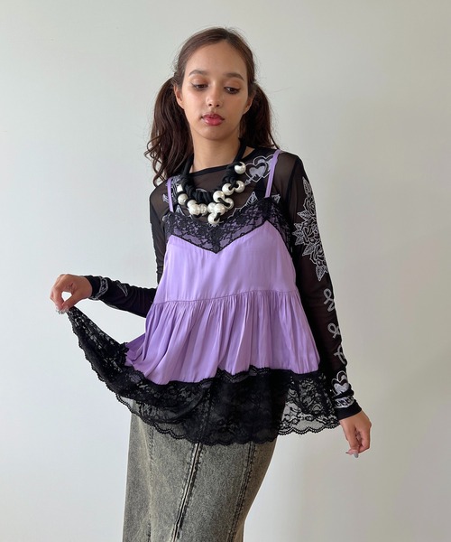 anna sui nyc(アナ スイ エヌ ワイ シー)の「レースサテンキャミソール(キャミソール・レディース・ピンク/ラベンダー/ブラック・FREE)」の13枚目の写真