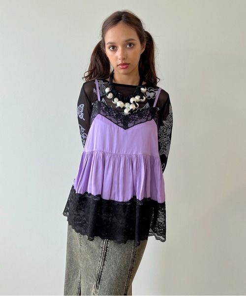 anna sui nyc(アナ スイ エヌ ワイ シー)の「レースサテンキャミソール(キャミソール・レディース・ピンク/ラベンダー/ブラック・FREE)」の14枚目の写真