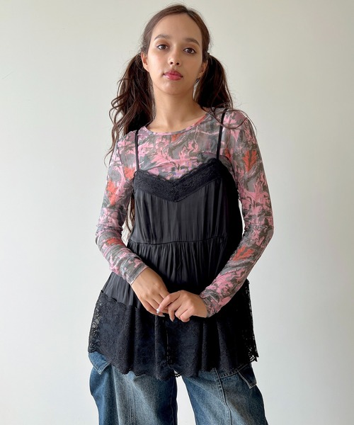 anna sui nyc(アナ スイ エヌ ワイ シー)の「レースサテンキャミソール(キャミソール・レディース・ピンク/ラベンダー/ブラック・FREE)」の6枚目の写真
