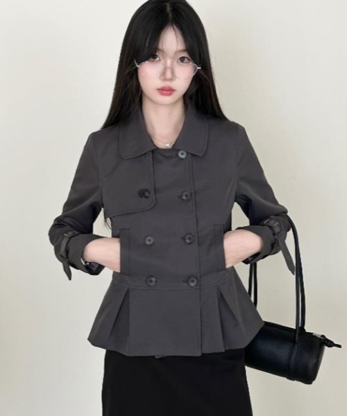 semplice(センプリチェ)の「ショートコート【韓国ファッション】(その他アウター・レディース・グレー/ベージュ/ブラック・F)」の2枚目の写真