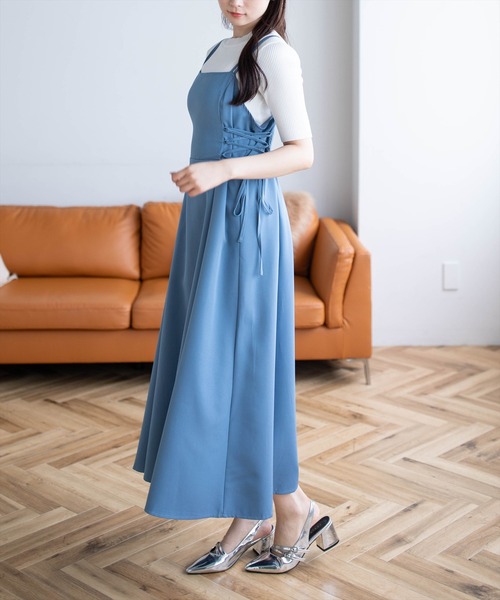 CLEAR BASIC（クリアベーシック）の「レースアップワンピース［骨格ウェーブ／フェミニン／大人ガーリー］（ワンピース・レディース・ブルー/ブラック・PF/F）」の7枚目の写真