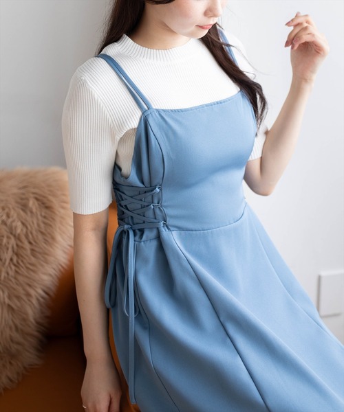 CLEAR BASIC（クリアベーシック）の「レースアップワンピース［骨格ウェーブ／フェミニン／大人ガーリー］（ワンピース・レディース・ブルー/ブラック・PF/F）」の9枚目の写真