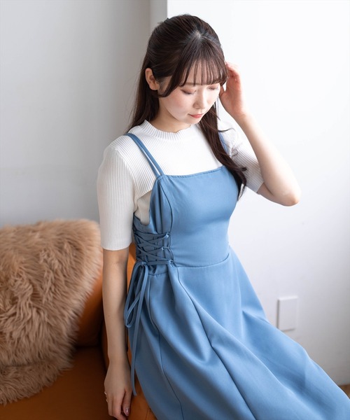 CLEAR BASIC（クリアベーシック）の「レースアップワンピース［骨格ウェーブ／フェミニン／大人ガーリー］（ワンピース・レディース・ブルー/ブラック・PF/F）」の10枚目の写真