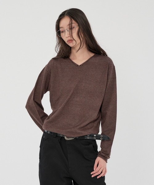 WISH FOR EVER(ウィッシュフォーエバー)の「V NECK MELANGE KNIT/Vネックメランジニット(ニット/セーター・メンズ・ブラウン/マスタード/グリーン/ブラック・SMALL/MEDIUM/LARGE)」の2枚目の写真