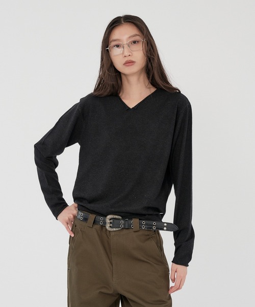 WISH FOR EVER(ウィッシュフォーエバー)の「V NECK MELANGE KNIT/Vネックメランジニット(ニット/セーター・メンズ・ブラウン/マスタード/グリーン/ブラック・SMALL/MEDIUM/LARGE)」の1枚目の写真