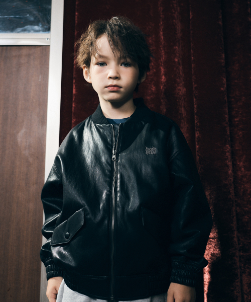 BROWNBREATH KIDS(ブラウンブレスキッズ)の「KIDS LEATHER HOOD JACKET - BLACK(ブルゾン・レディース・その他・110/120/130/140/150)」の1枚目の写真