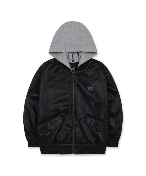BROWNBREATH KIDS(ブラウンブレスキッズ)の「KIDS LEATHER HOOD JACKET - BLACK(ブルゾン・レディース・その他・110/120/130/140/150)」の2枚目の写真