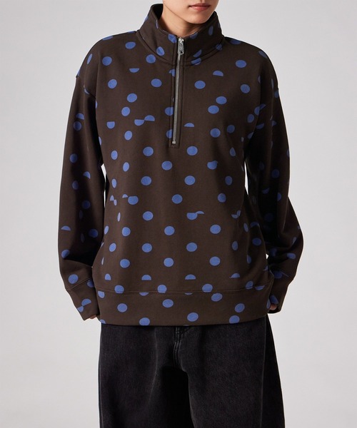 Paul Smith(ポールスミス)の「ウィメンズ ドットプリント ハーフジップスウェット / 265326 J298(スウェット・レディース・ダークブラウン/グレイッシュブルー・MEDIUM)」の1枚目の写真