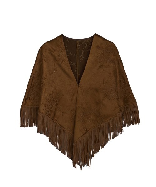 Ameri（アメリ）の「SEQUIN EMBROIDERY SATIN PONCHO（ポンチョ・レディース・ブラウン/ブラック・FREE）」の2枚目の写真
