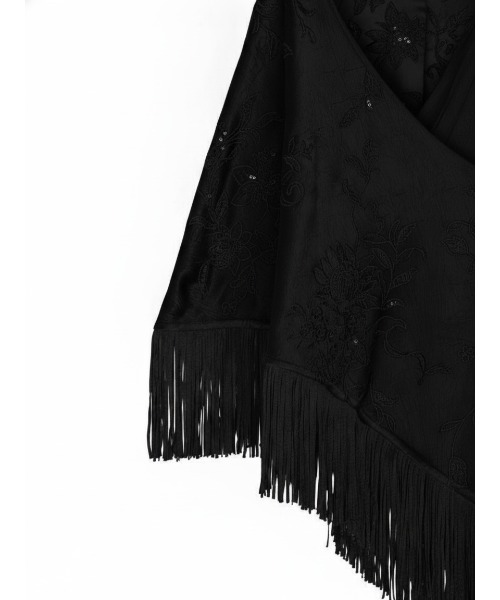 Ameri（アメリ）の「SEQUIN EMBROIDERY SATIN PONCHO（ポンチョ・レディース・ブラウン/ブラック・FREE）」の4枚目の写真