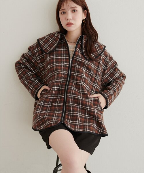 natural couture（ナチュラルクチュール）の「ビックカラーショートコート（その他アウター・レディース・オフホワイト/その他2/その他1/ブラック・FREE）」の4枚目の写真