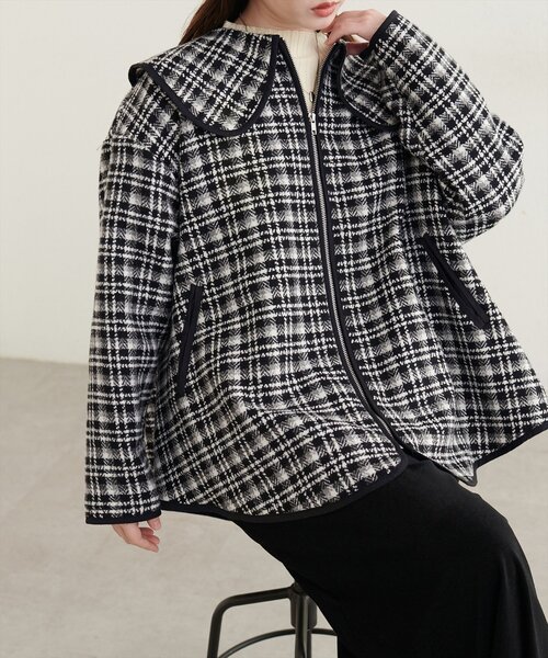 natural couture（ナチュラルクチュール）の「ビックカラーショートコート（その他アウター・レディース・オフホワイト/その他2/その他1/ブラック・FREE）」の5枚目の写真
