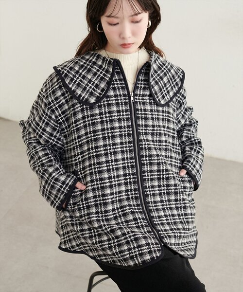 natural couture（ナチュラルクチュール）の「ビックカラーショートコート（その他アウター・レディース・オフホワイト/その他2/その他1/ブラック・FREE）」の6枚目の写真