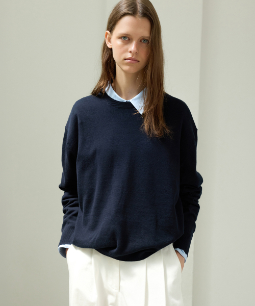 LEVAR(レバー)の「All-day Cotton Round Knit - Darknight Navy(ニット/セーター・レディース・その他・FREE)」の1枚目の写真