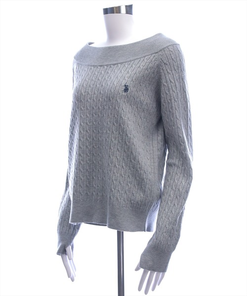 U.S. POLO ASSN.（ユーエスポロアッスン）の「【U.S. POLO ASSN.】clear 別注 ケーブルオフショルニットトップス（ニット/セーター・レディース・ネイビー/アイボリー/ピンク/グレー・F）」の13枚目の写真