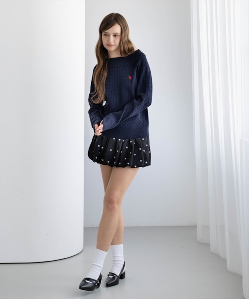 U.S. POLO ASSN.（ユーエスポロアッスン）の「【U.S. POLO ASSN.】clear 別注 ケーブルオフショルニットトップス（ニット/セーター・レディース・ネイビー/アイボリー/ピンク/グレー・F）」の20枚目の写真