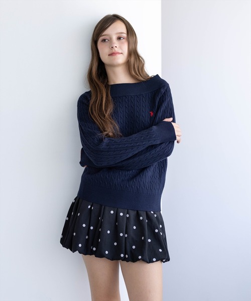 U.S. POLO ASSN.（ユーエスポロアッスン）の「【U.S. POLO ASSN.】clear 別注 ケーブルオフショルニットトップス（ニット/セーター・レディース・ネイビー/アイボリー/ピンク/グレー・F）」の16枚目の写真